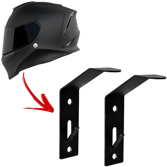 Kit 02 Suportes de Capacete de Moto para Parede Universal Preto