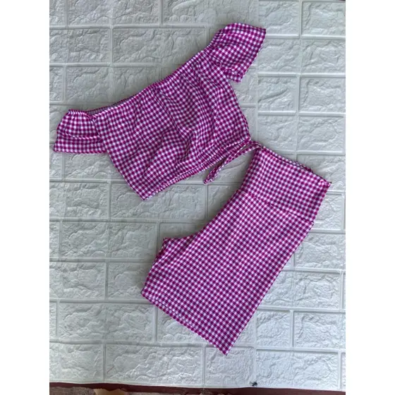 Conjunto xadrez junino moda fitness Top , Short ou Calça Avulso poliamida fitness ( Peças vendidas separadamente)