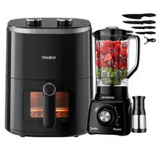 Kit Fritadeira Airfryer Sem Óleo 1350W  + Liquidificador Mundial 110v / 220v Preta Facas