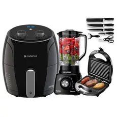 Sanduicheira Misteira 750W + Fritadeira Airfryer + Liquidificador Mundial Preto 110V / 127V