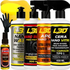 Kit Lavagem Automotiva  Pneu Pretinho Shampoo Higienizador Aromatizante Spray Essência Carro Novo