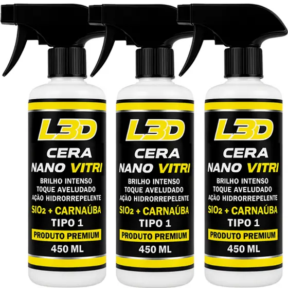 3 Cera Automotiva Vitrificadora Nano Vitri L3D Facil Aplicação  Brilho intenso e Super Proteção