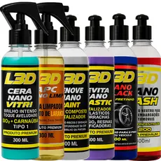 Kit Lavagem Automotiva, Cera L3D, Pneu Pretinho, Shampoo, APC, Polidor, Revitalizador de Plásticos