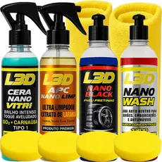Kit Lavagem Automotiva Cera Cristalizadora L3d, Shampoo Automotivo, Apc, Pretinho, Aplicador Fanelas