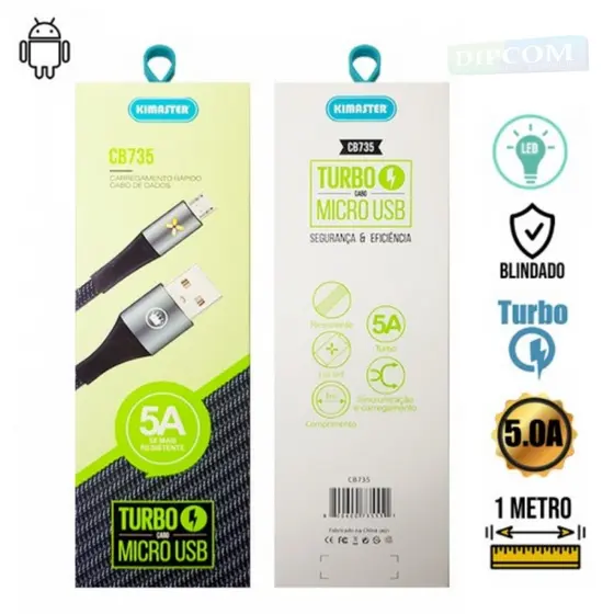 Cabo Micro USB Turbo 5A - Linha Premium [cabo V8] CB735 Original Kimaster