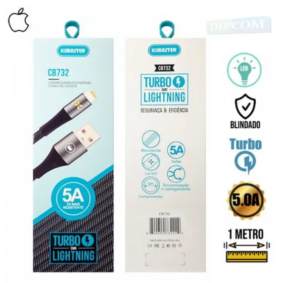 Cabo Lightning Turbo 5A - Linha Premium [para iphones] CB732 Original Kimaster