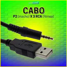 Cabo P2 x USB - Cabo P2 Macho x USB Macho