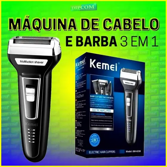 Máquina de Cortar Cabelo 3 em 1  - Kemei KM-6558