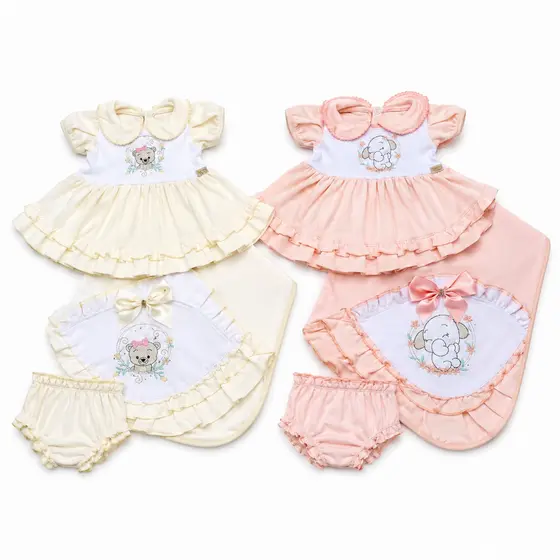 Primeiro Encanto - Saída de Maternidade Para Menina 100% Algodão Com Bordados