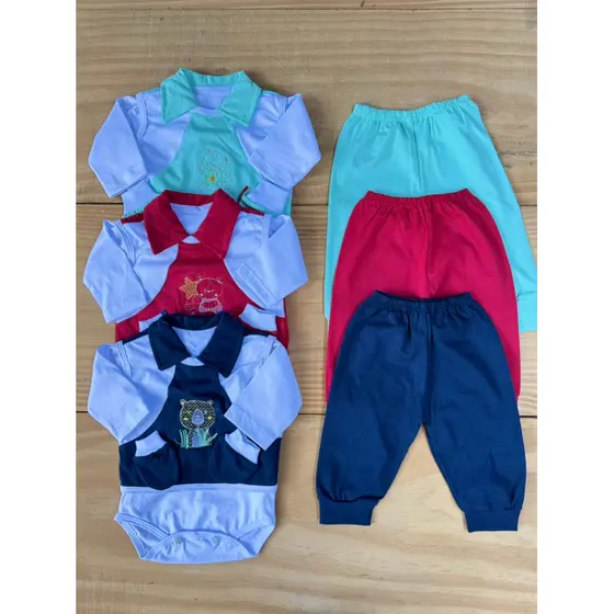Conjunto Bebê Menino com 4 Peças – Body, Calça, Colete, Luvas