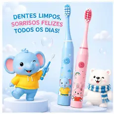 Escova de Dente Elétrica Infantil + 4 Refis Limpeza Suave Cerdas Macias à Prova D'Água Recarregável