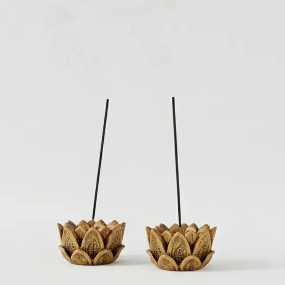 Incensário E Castiçal Flor De Lotus Em Resina 5cm 2 Unidades