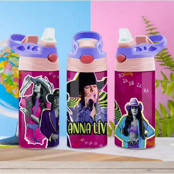 Garrafa personalizada Ana Castela Boiadeira com nome - Bico de silicone com canudo - Semi termico