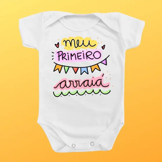 Body Bebê Meu Primeiro Arraia Menina Rosa Festa Junina Roupa
