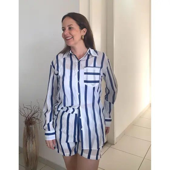 Conjunto Feminino Listrado Short e Camisa