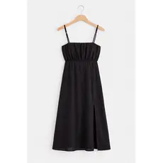 Vestido Feminino Midi Preto Com Fenda Alça Ajustável