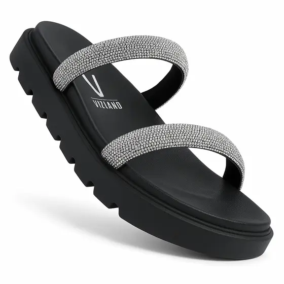 Papete Vizzano Feminina Strass Brilho Tratorada Original Preto e Prata 6459-86785