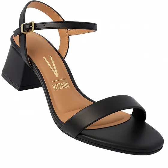 Sandália Vizzano Salto Grosso Feminina Com Fivela Conforto Preto