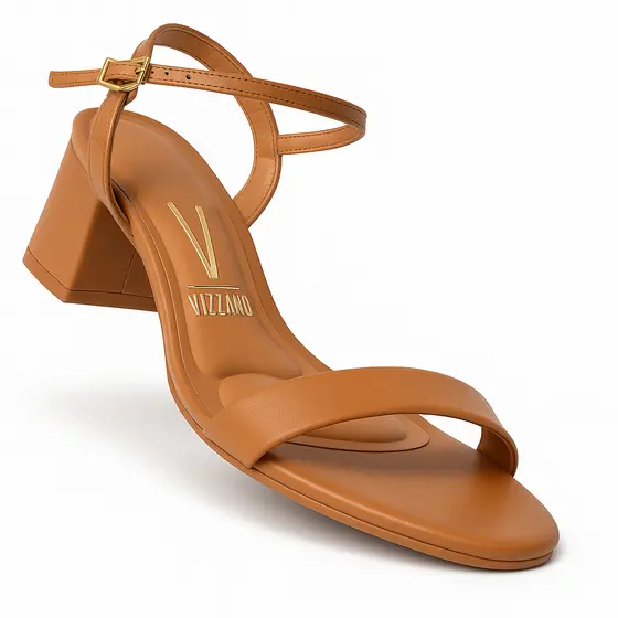 Sandália Vizzano Salto Grosso Feminina Com Fivela Conforto Caramelo