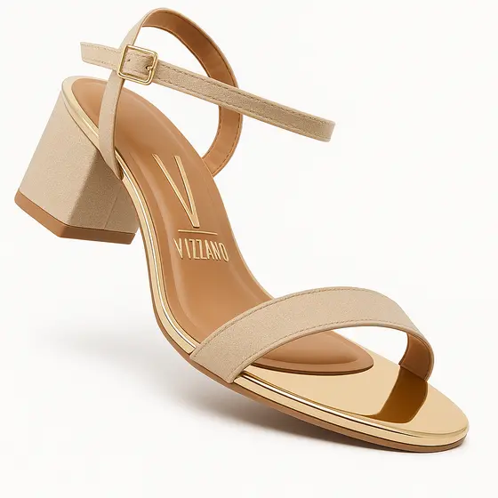 Sandália Vizzano Salto Grosso Feminina Com Fivela Conforto Dourado Brilhante
