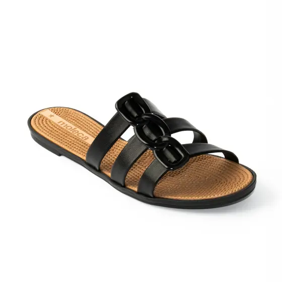 Sandália Moleca Feminina Rasteira Chinelo Casual 5297-566 Preto