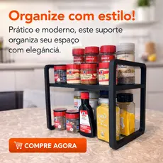 Suporte Organizador de Temperos 2 Andares Cozinha Armário Bancada | Porta Temperos Funcional e Elegante