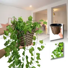 Planta decorativa 3 trepadeiras artificial + Vaso Traçado Marrom - flores artificiais Folha de Ivy Artificial Garland Plants Decoração para Casa, Apartamentos, Escritórios, Sala, Cozinha, Casa Moderna, Casamento, Festas