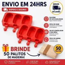 Forma de Silicone para Picolé com Tampa + 50 Palitos | Molde de Sorvete Reutilizável Antiaderente para Freezer