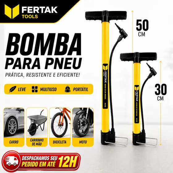 Bomba Para Encher Pneu De Bicicleta Carro Moto Bike de 30Cm e 50cm Fertak Promoção