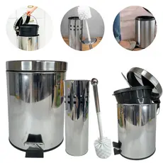 Lixeira 3 e 5 Litros com Pedal Escova Sanitaria Inox Kit Lixeira + Escovinha Banheiro