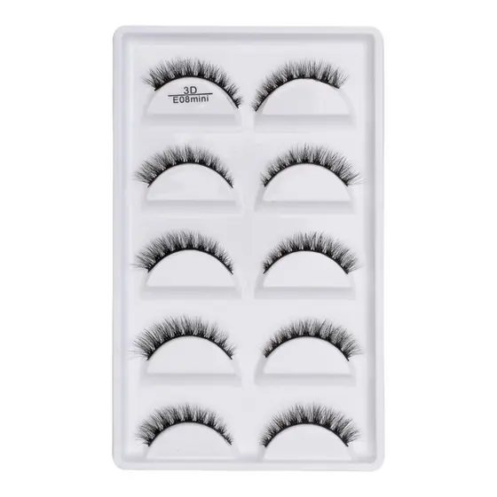 Cartela com 5 pares de cilios postiços naturais modelo - E08 MINI