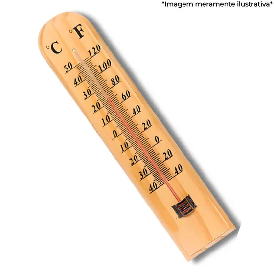 Termômetro Analógico de Madeira 19,5cm Para Parede Medidor de Temperatura Interna Externa