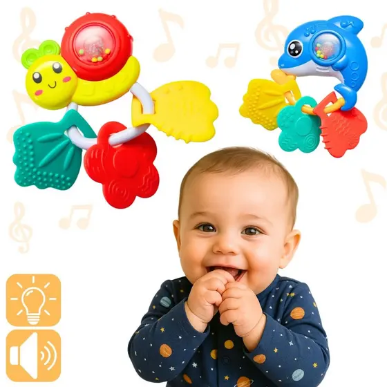 Brinquedo Chocalho Para Bebês Musical Infantil Animais Som e Luz