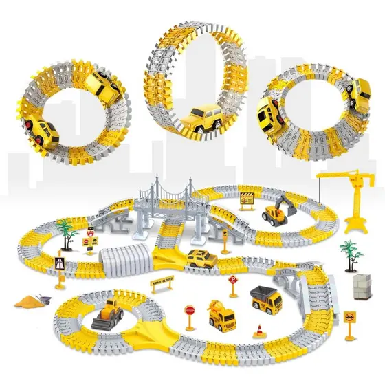 Pista de Carrinho Infantil com 98, 180 e 345 Peças Brinquedo Construção com Carrinho