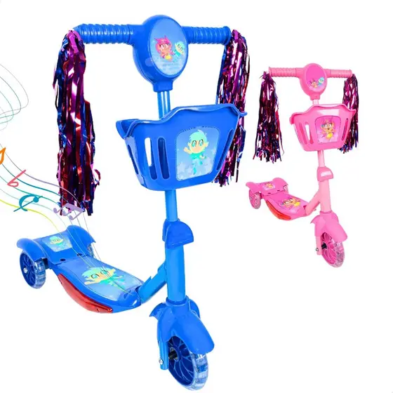 Patinete Infantil 3 Rodas com Led Som e Cesta Menino Menina