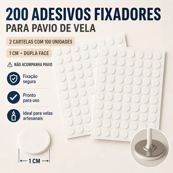 200 Adesivo 1cm Autocolante Dupla Fase Pavio Vela Artesanal Fixação Segura Produção Velas DIY