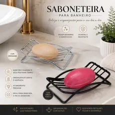 Saboneteira Aramada Aço Inox Preto Banheiro Porta Sabonete Design Moderno Escoamento Bancada Nicho