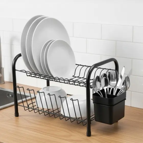 Escorredor De Louça Pia Duplo Design Funcional Prático C/ Porta Talher Encaixável