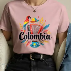 Camiseta Personalizada Colombia – Acordeón, Chapéu e Café Colombiano