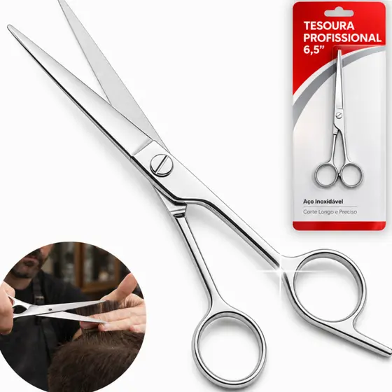 Tesoura Aço Inox Profissional Barbearia Fio Laser Cabelo 6.5