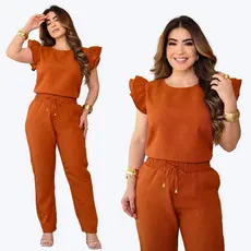 Conjunto Feminino Casual Sofisticado De Calça E Blusa Linho Premium Alfaiataria Luxo Elegante Social Lançamento Oferta