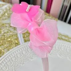 Tiara infantil rosa / Tiara luxo / arco infantil/ arco de cabelo rosa / Tiara organza com borboleta