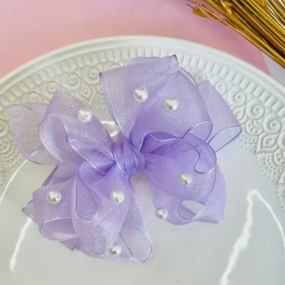 Laço infantil / Laço médio   /Laço lilás  /Laço delicado /Laço de festa / Laço de organza com pérola