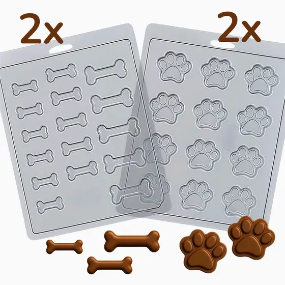 Forminha de acetato para chocolate patinhas e ossinhos de cachorro kit com 4 unidades Pata + Ossinho