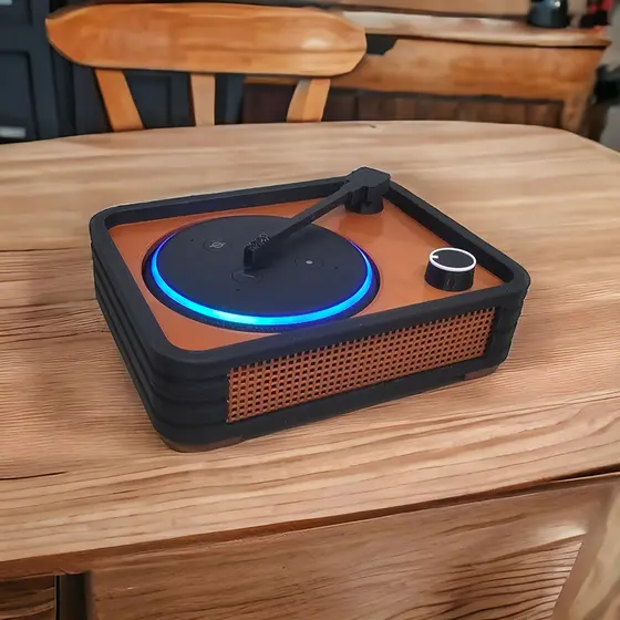 Suporte Alexa Echo Dot 3 Toca Discos Retrô - Presente, decoração criativa, música, som, stand