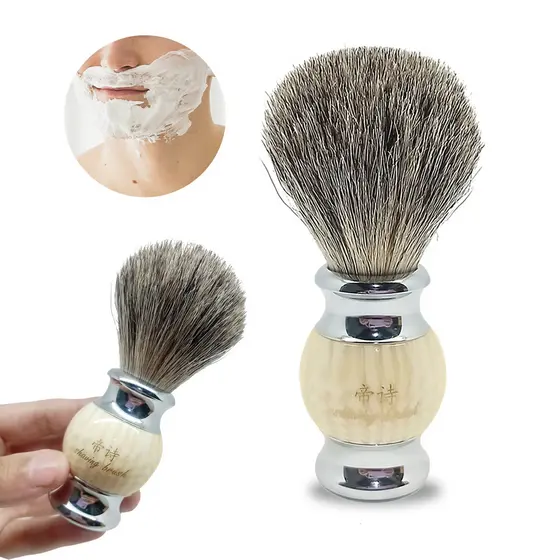 Pincel Para Barbear De Pelo De Texugo Escova Barba Luxo Inox Bege