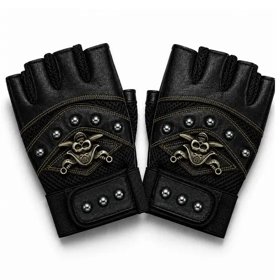 Luva de Motoqueiro Meio Dedo Biker Caveira Treino Academia