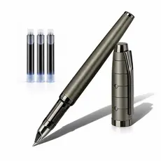 Caneta Tinteiro Premium Extra Fina Metal Conversor 3 Refis