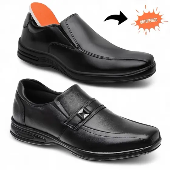 Sapato Masculino Combo 2 Pares Ortopédico Confortável Original Anatômico Envio Imediato