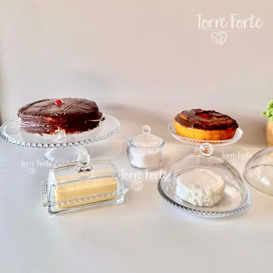 Kit Mesa Posta Café Da Manhã Manteigueira Açucareiro Queijeira Prato De Cristal